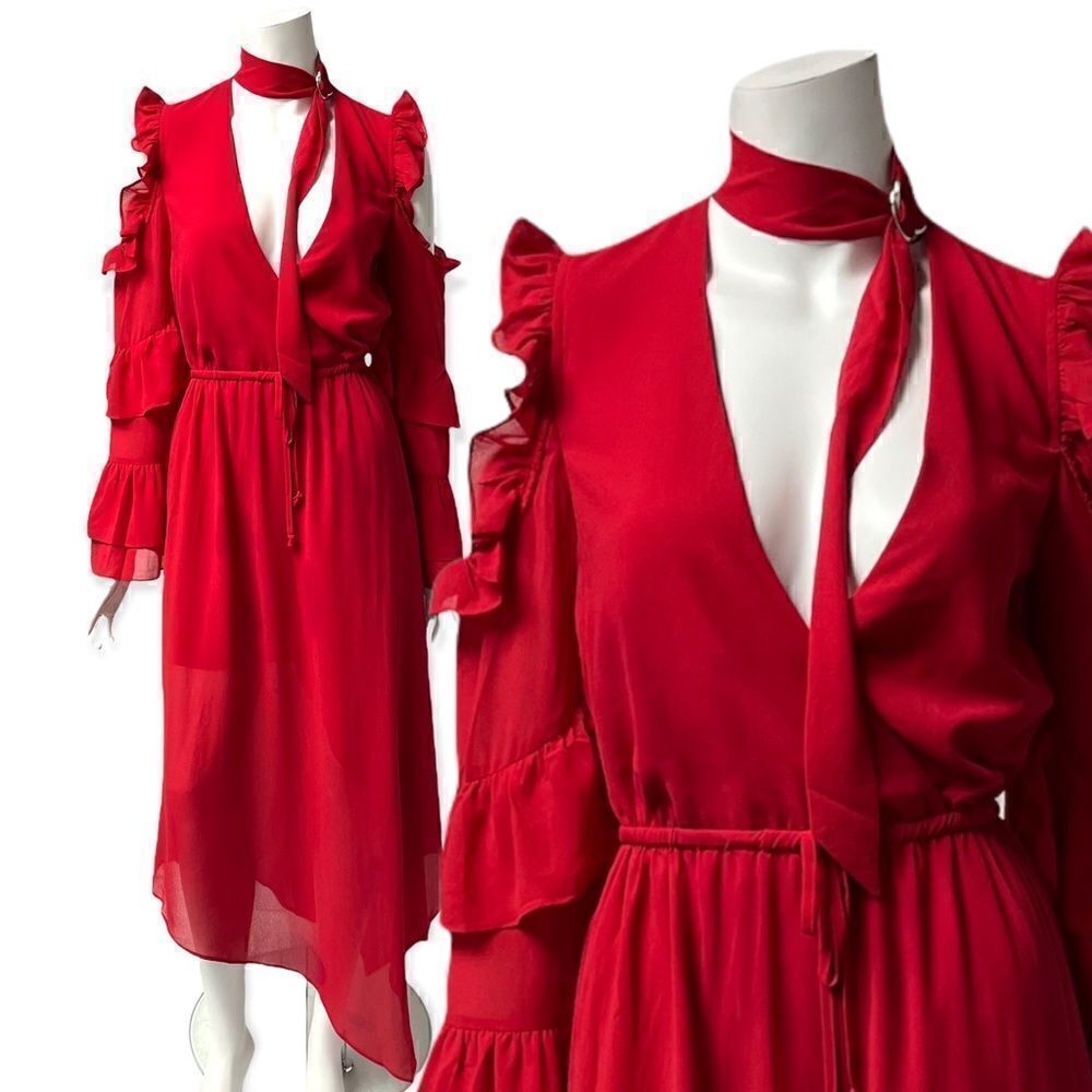Red Ruffle MIDI Dress‎